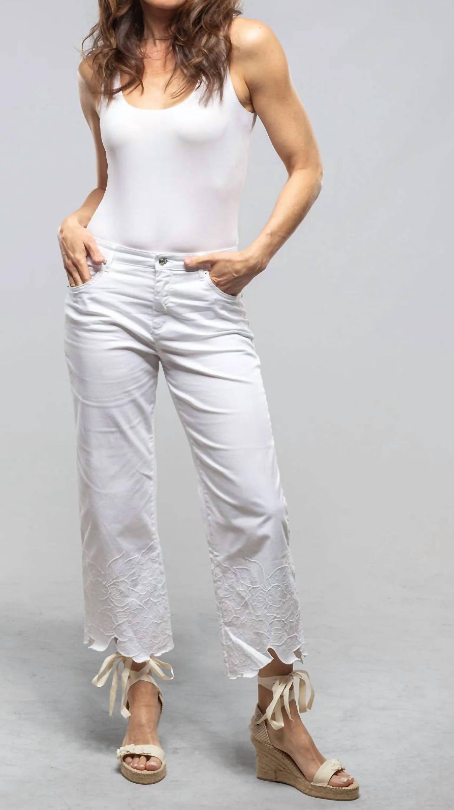 MAC Chiara Cropped Pants in flower white - women's pants