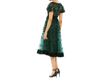 Mac Duggal - Embellished Butterfly Sleeve Velvet Hem Midi Dress