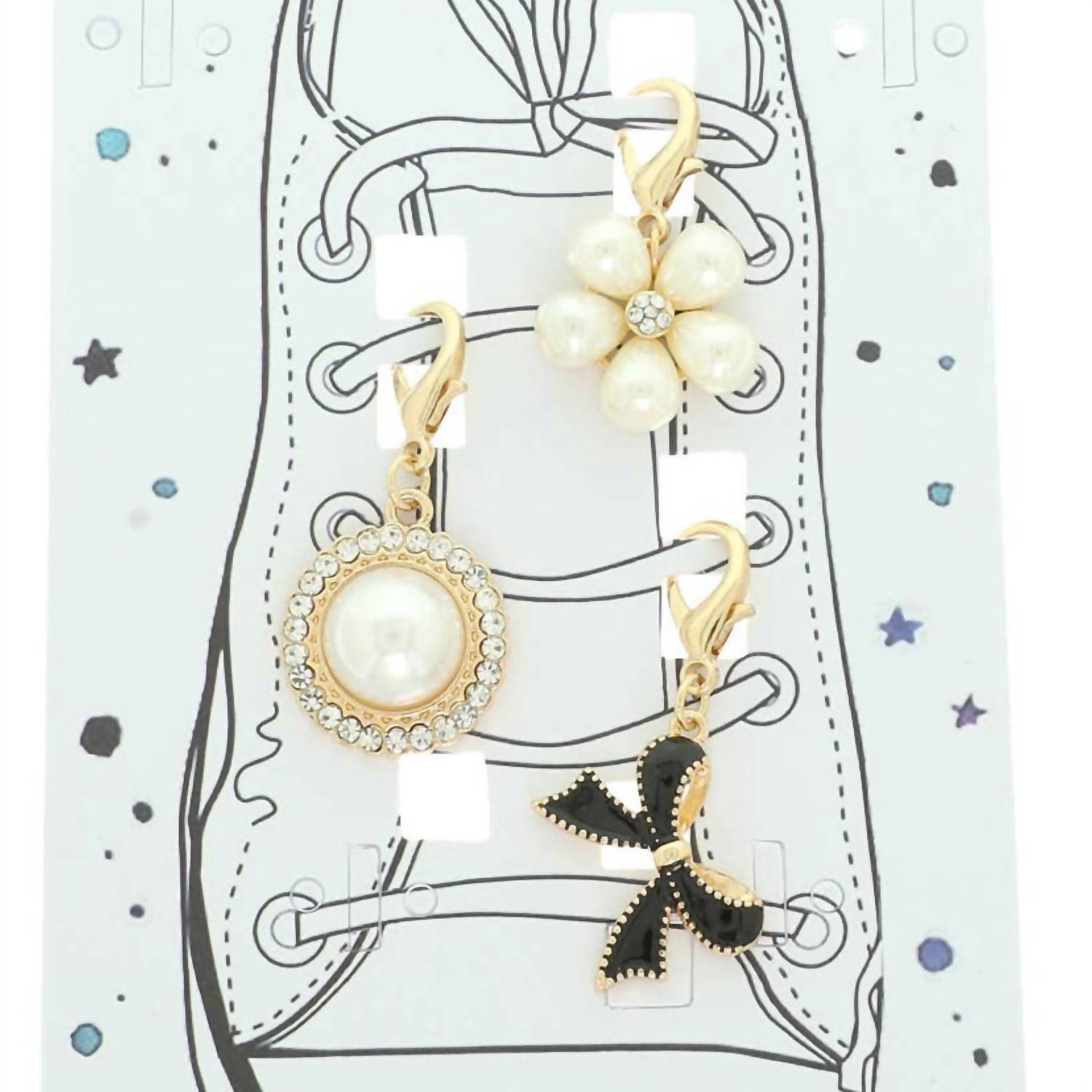 Sophia Collection Women's Rhinestone Pearl Flower & Bow Shoe Charm Set in gold tone - women's item - detail view