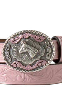 M&F Western Girls Floral Embossed Belt in pink - kids' accessory - alternate view