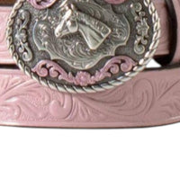 M&F Western Girls Floral Embossed Belt in pink - kids' accessory - detail view