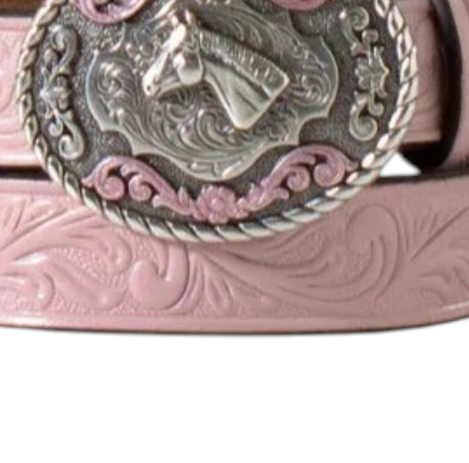 M&F Western Girls Floral Embossed Belt in pink - kids' accessory - detail view