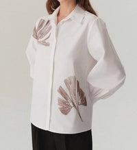 Exquise - Ayla Cotton Shirt With Floral Stitch Detailing