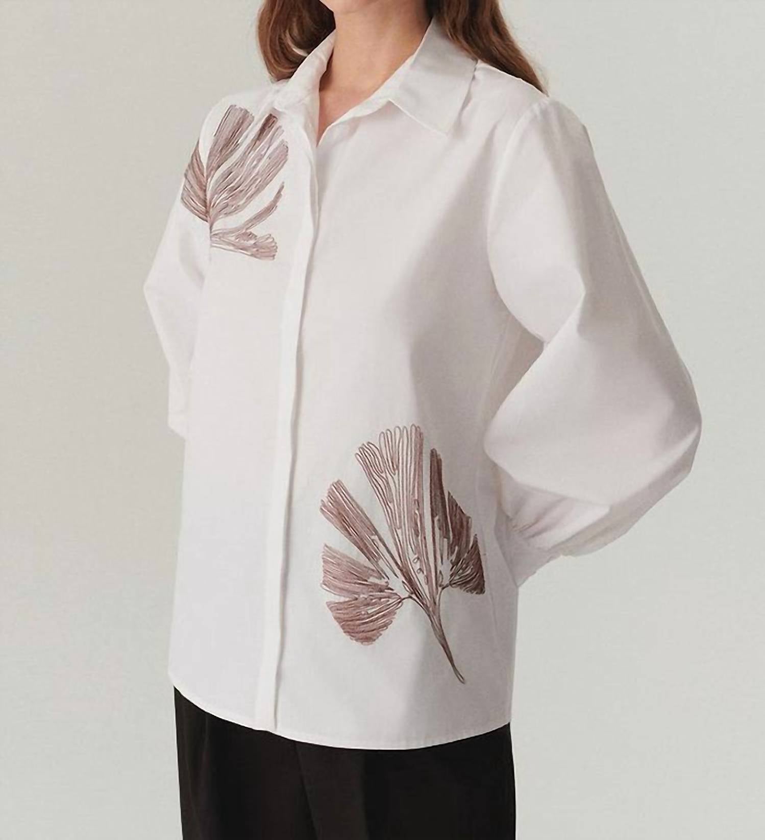 Exquise - Ayla Cotton Shirt With Floral Stitch Detailing