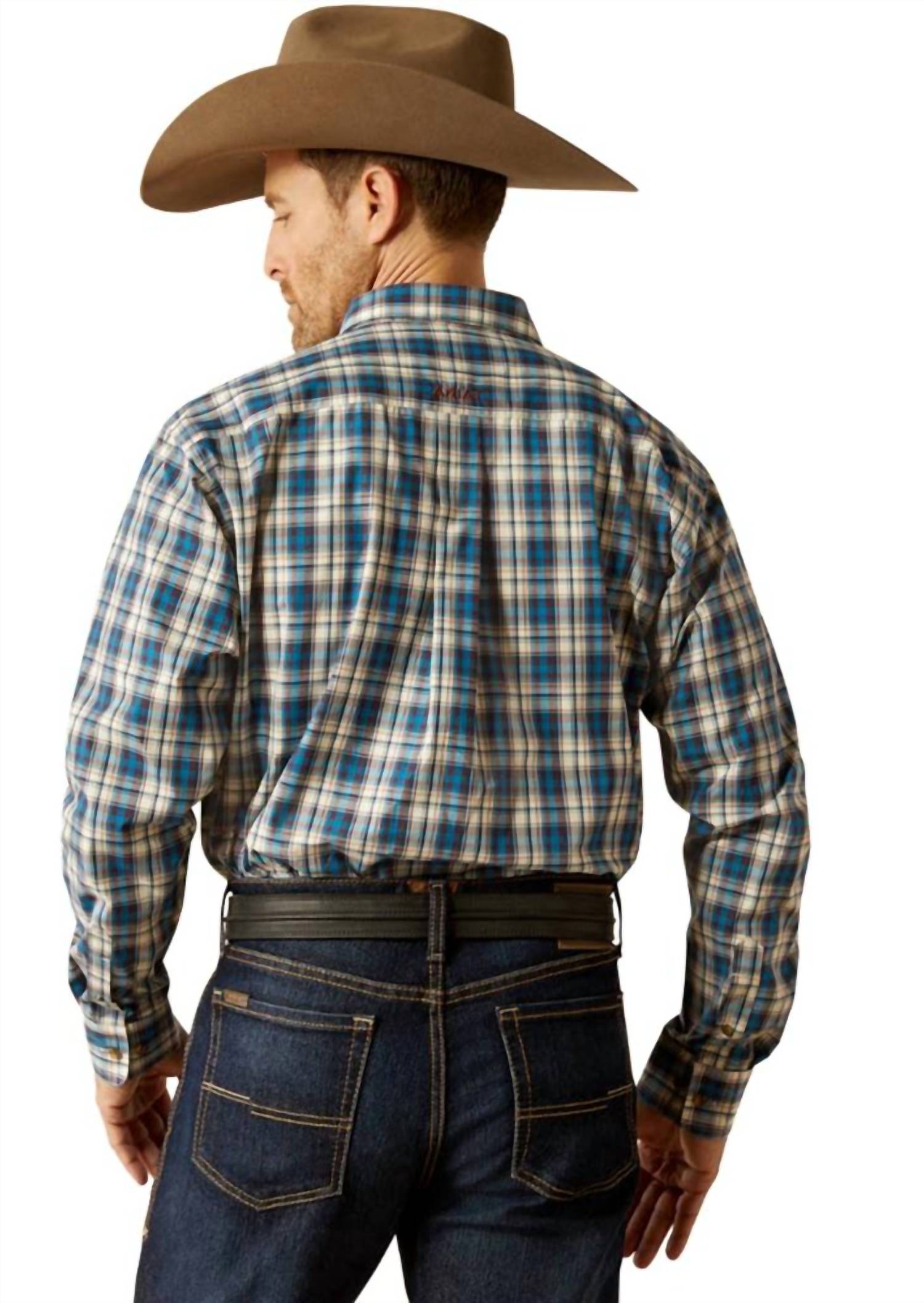 ARIAT Men's Pro Series Parrin Plaid Classic Shirt in teal - men's shirt - alternate view