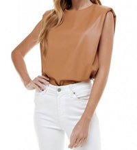 Tcec - Tammy Pleather Sleeveless Power Shoulder Top