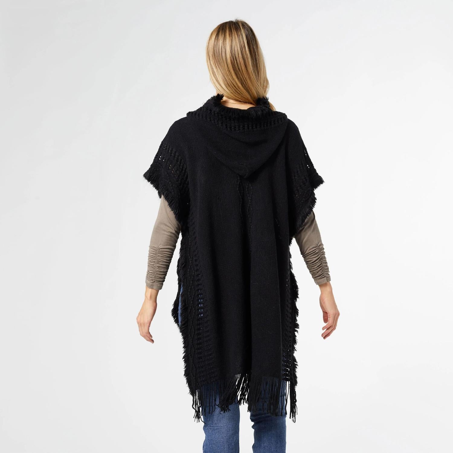 Coco + Carmen - Eloise Hooded Ruana With Frayed Fringe