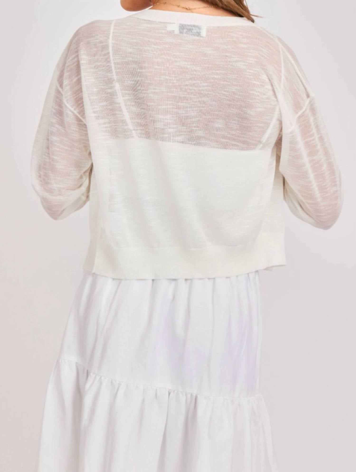 Sadie & Sage Women's Evie Button Front Cardigan in white - women's cardigan - detail view