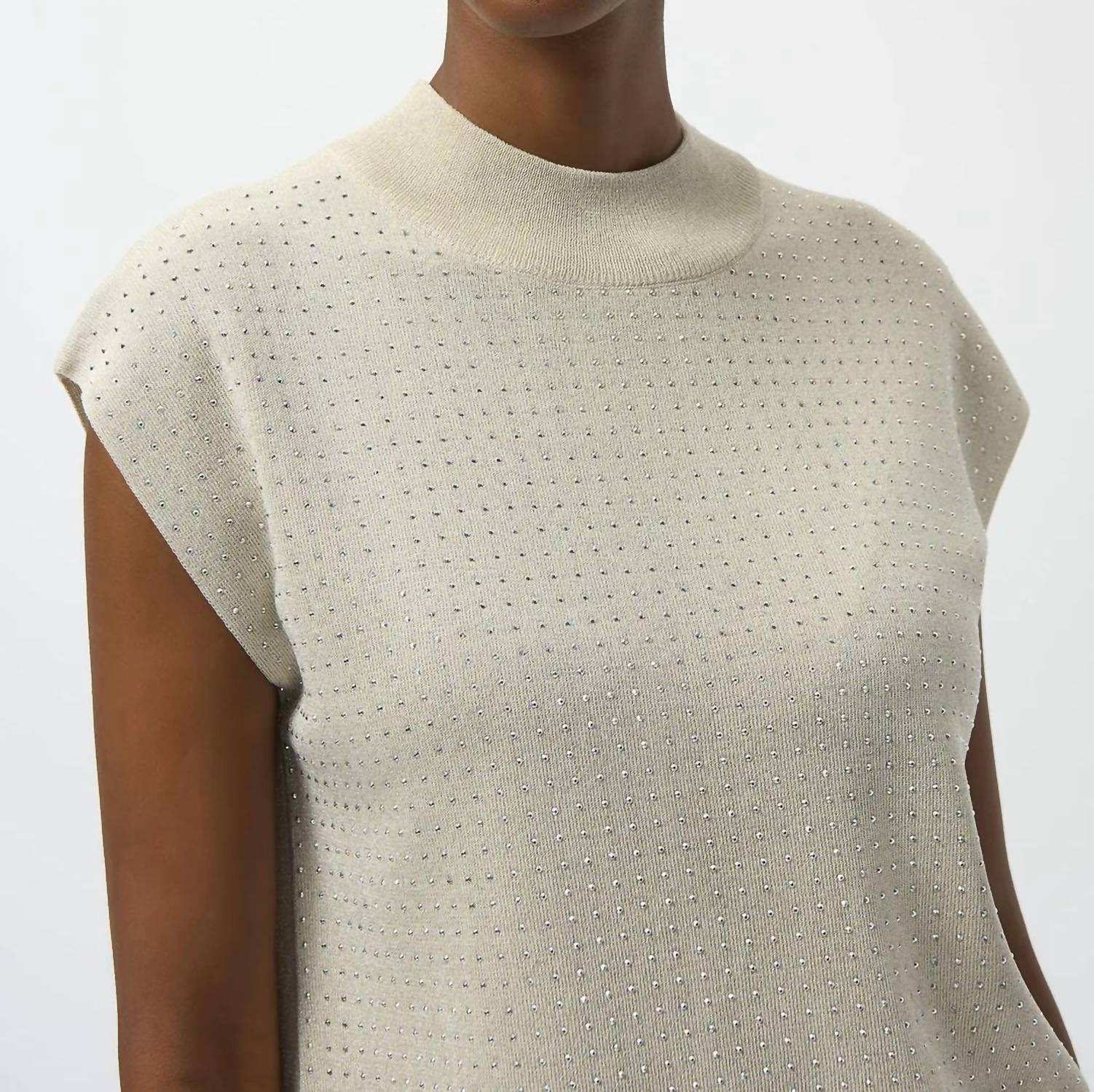 Joseph Ribkoff - Mock Neck Embellished Sleeveless Top