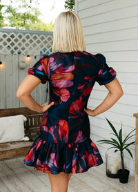 hutch Rayan Dress in navy multi paper mache floral - women's dress - detail view