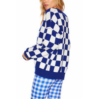Beach Riot Joey V-neck Sweater in dazzling check - women's cardigan - detail view