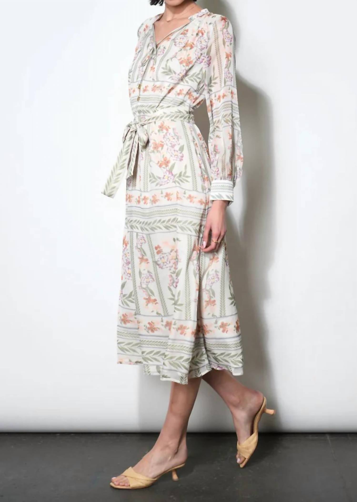 Greylin - Reese Flowy Scarf Print Midi With Tie Belt