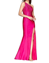 FAVIANA One Shoulder Rhinestone Gown in hot pink - women's dress