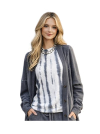 Wearables Isolde Mock Neck Sleeveless Top in gray white tie dye - women's tank top - alternate view