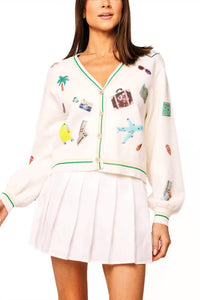 Queen Of Sparkles - Travel Icon Button Up Cardigan