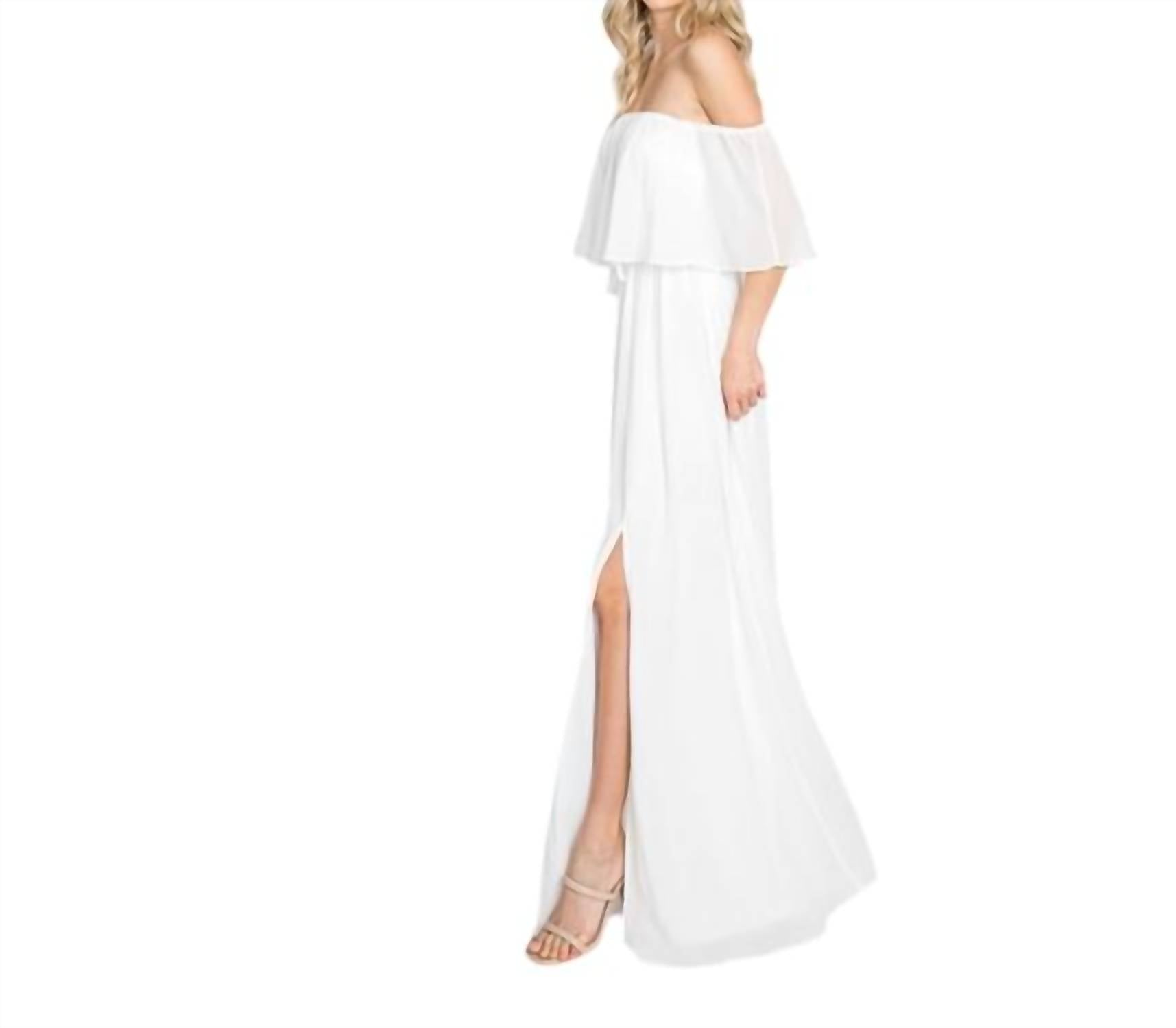 Sweet Lovely By Jen - Off Shoulder Chiffon Maxi Dress
