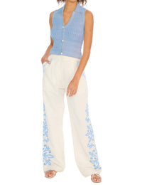 ALLISON NEW YORK Embroidered Audrey Pant in blue white - women's pants - view 9