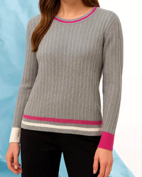 french kyss Braided Scoop Neck Top in slate multi - women's sweater - detail view