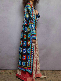 POL Long Sleeve Crochet Cardigan in black multi - women's cardigan - view 4