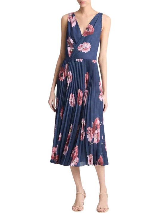 Vince - PAINTED POPPY PLEATED DRAPED V-NECK DRESS