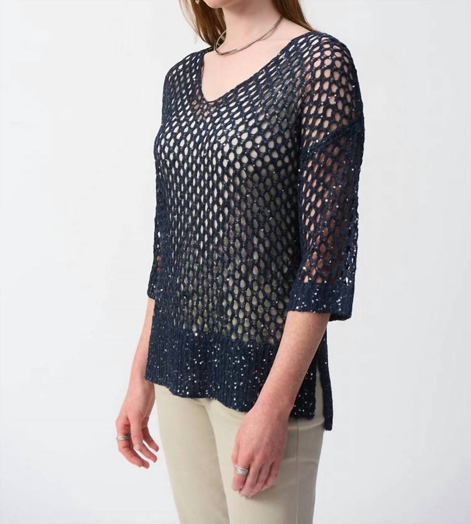 Joseph Ribkoff - Open Stitch Sweater With Sequins