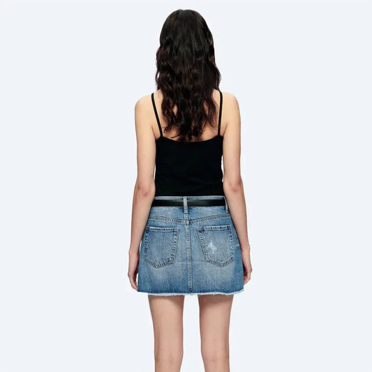 Bayeas - A-line Denim Mini Skirt With Frayed Hem
