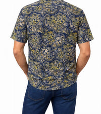 R-Options Paisley Batik Short Sleeve Button Up Shirt in multi color - men's t-shirt - detail view