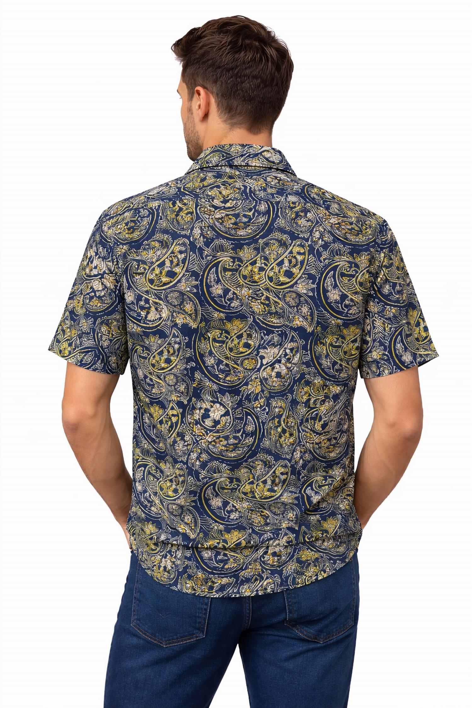 R-Options Paisley Batik Short Sleeve Button Up Shirt in multi color - men's t-shirt - alternate view
