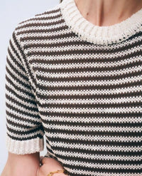 White + Warren Luxe Organic Cotton T-shirt in ecru dark espresso - women's t-shirt - detail view
