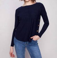 Charlie B - Boat Neck Side Buttons Sweater