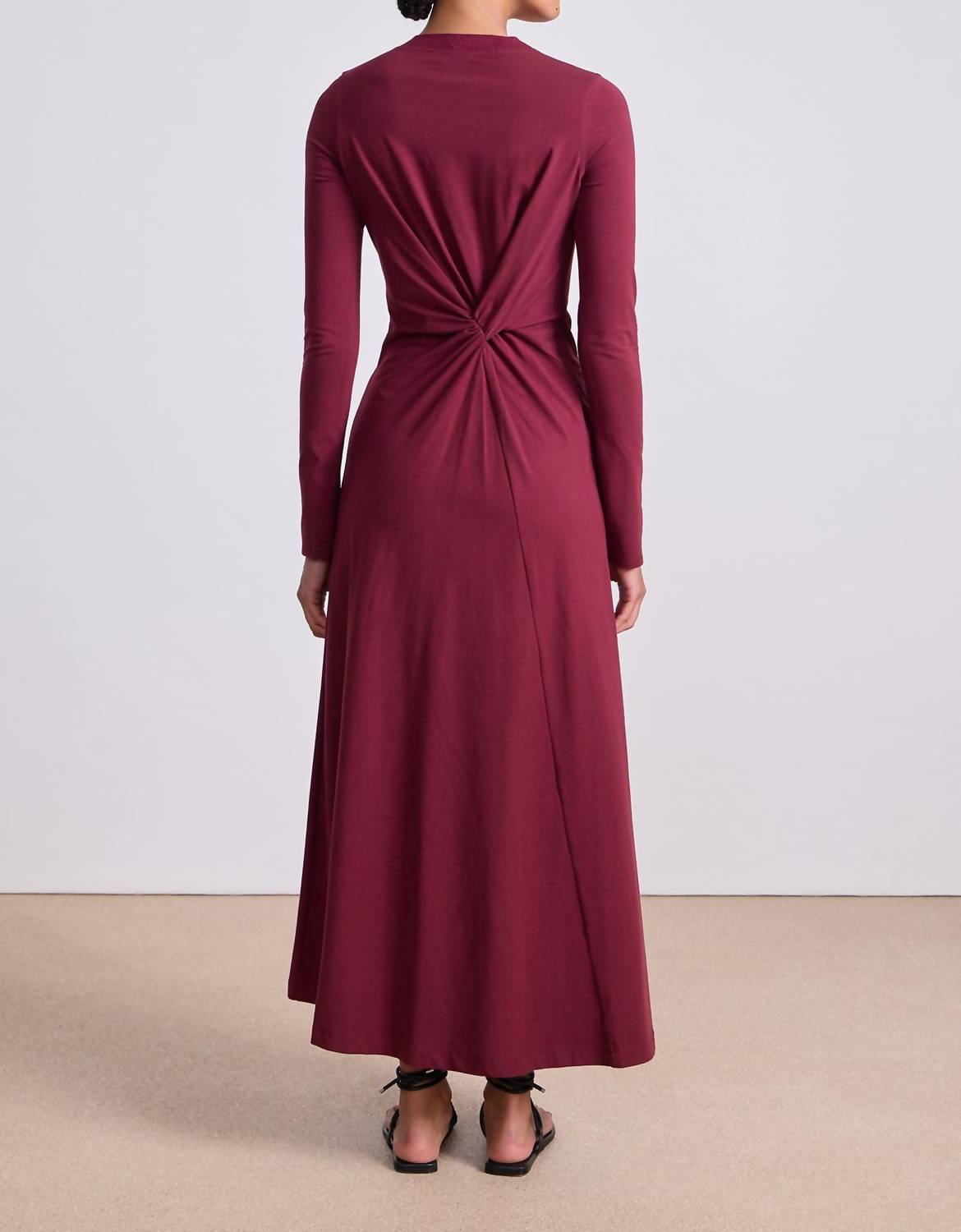 APIECE APART Long Sleeve Volta Midi Dress in black cherry - women's dress - alternate view