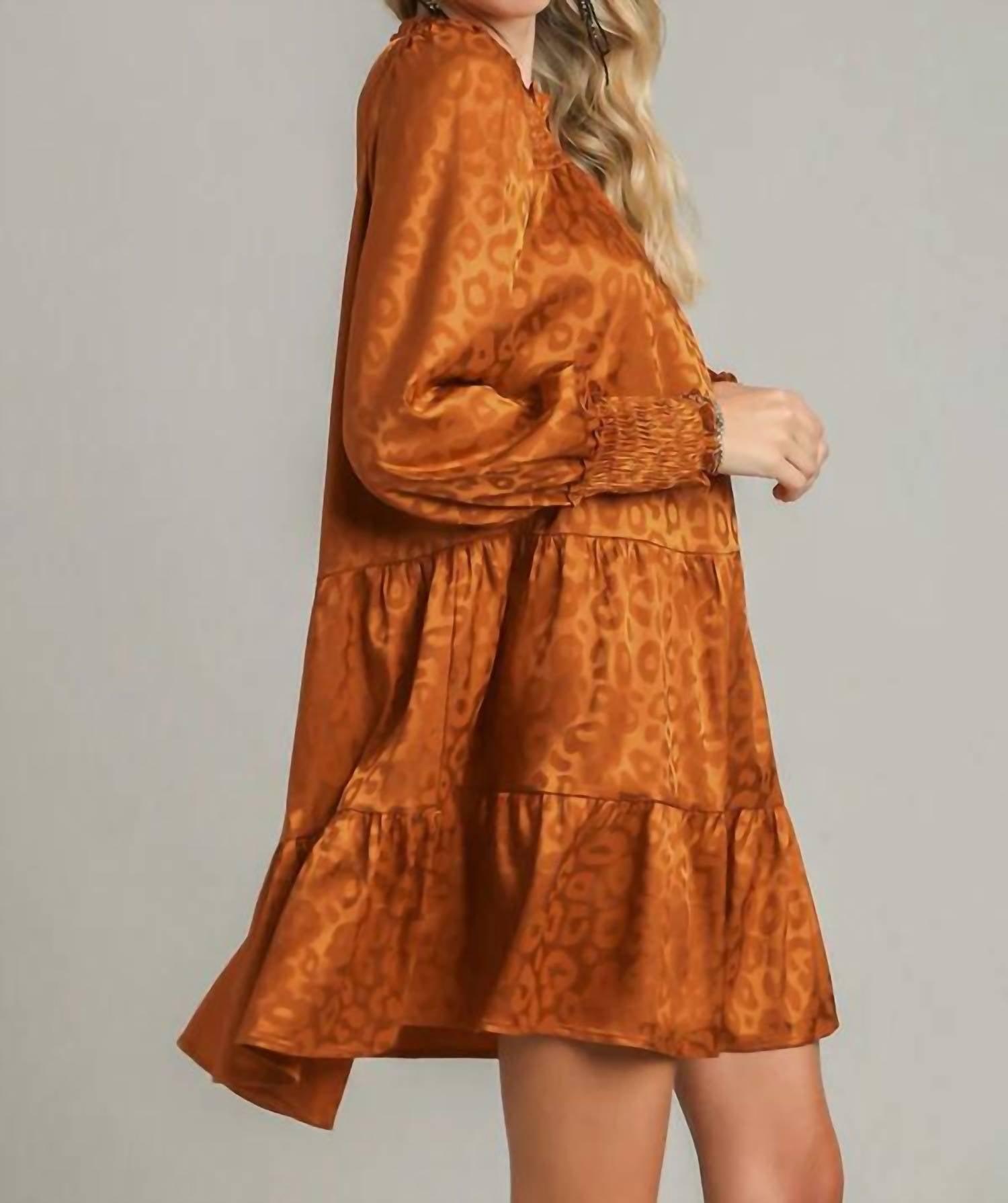 Umgee - Solid Satin Animal Jacquard Woven Dress