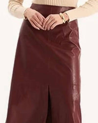 Tyler Boe Phoebe Vegan Leather Skirt in cabernet - women's skirt - detail view