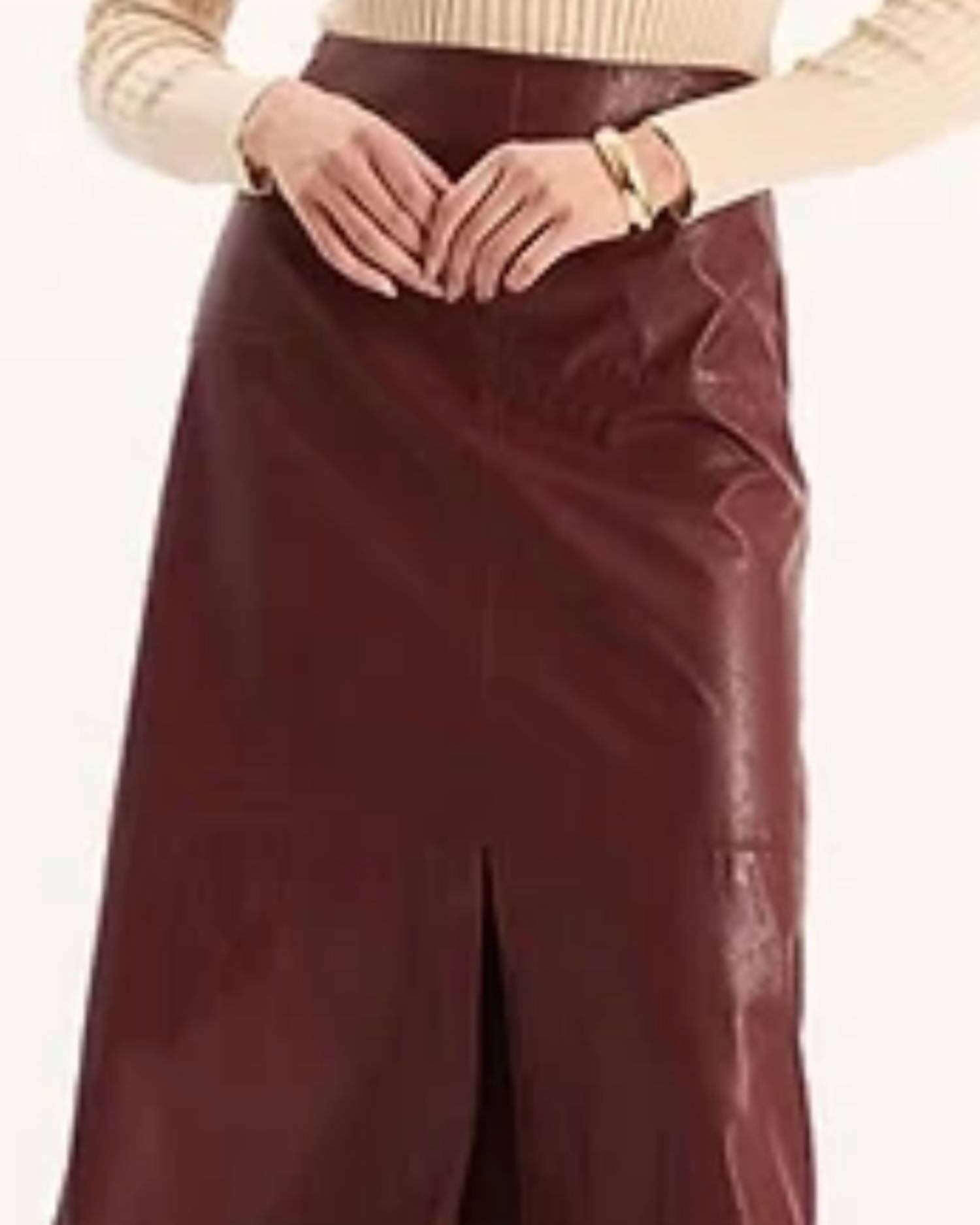 Tyler Boe Phoebe Vegan Leather Skirt in cabernet - women's skirt - detail view