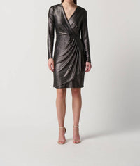 Joseph Ribkoff Long Sleeve Wrap Faux Dress in gunmetal - women's dress