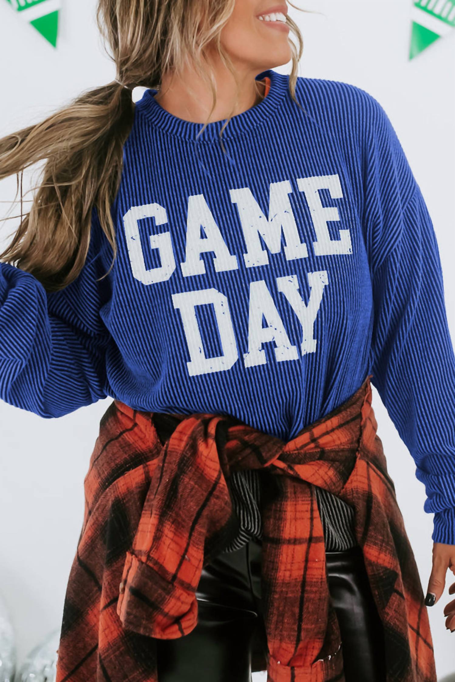 1 The Woman - Corded GAME DAY Graphic Long Sleeve Crewneck Top