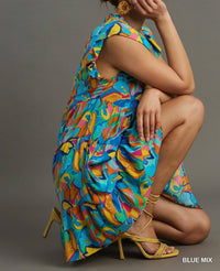 Umgee - Abstract Print A-line Tiered Smocked Detail Dress