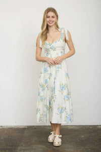 Blu Pepper - Tulah Floral Tie Strap Tiered Midi Dress