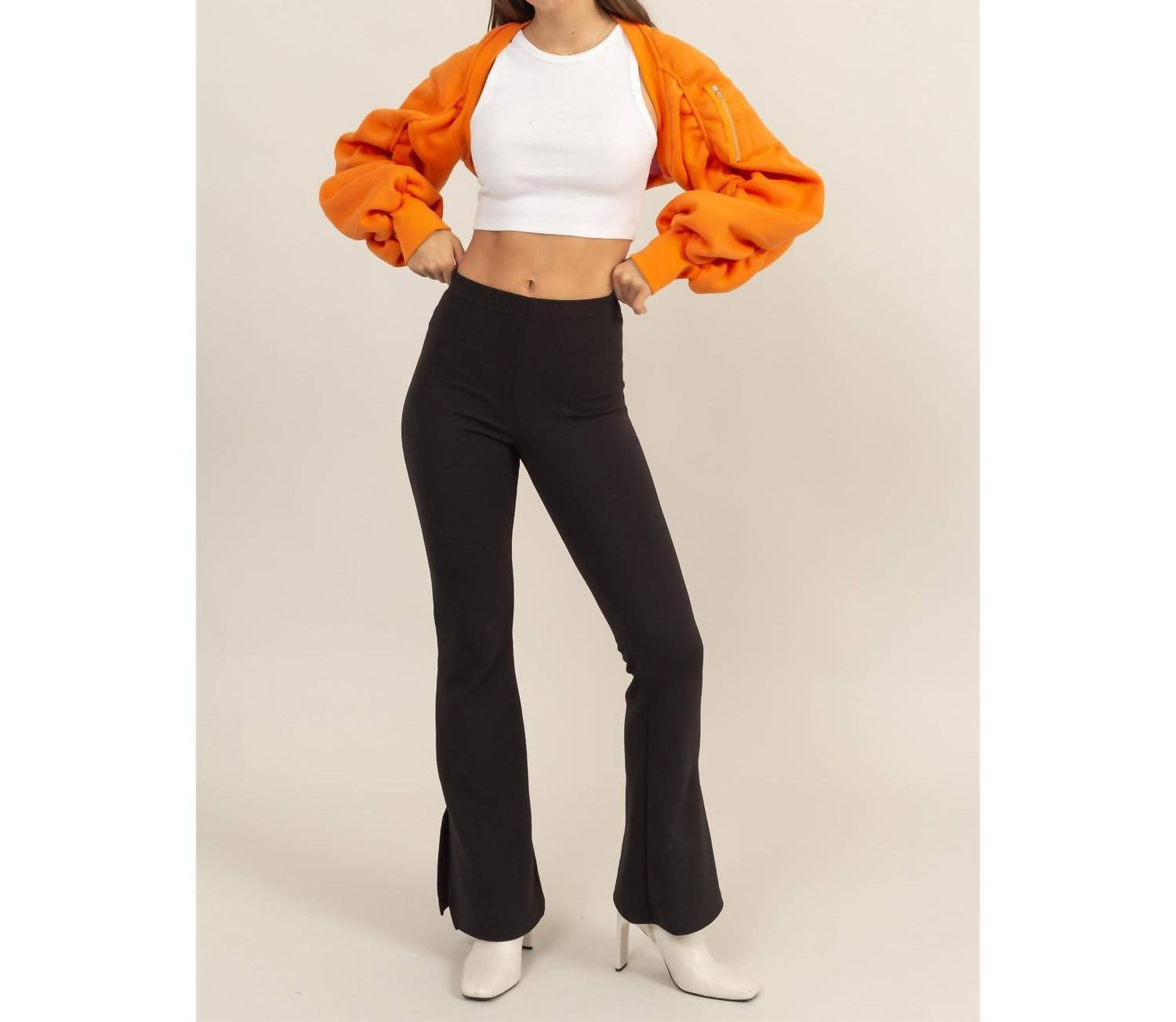 Hyfve - Ruched French Terry Bolero Bomber Jacket