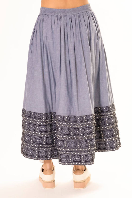 Area Stars - Chambray Embroidered Border Skirt