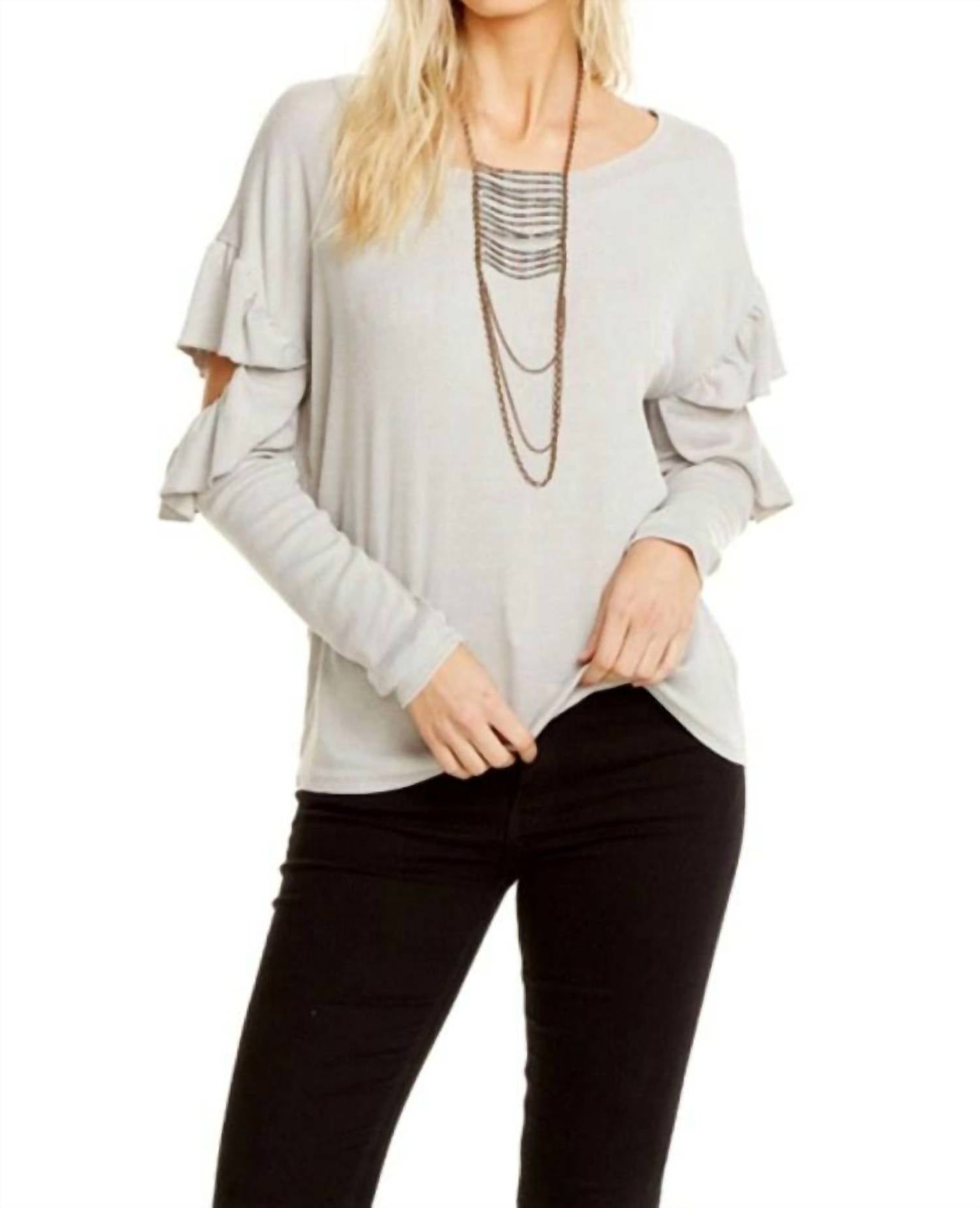 Chaser - Vintage Rib Long Sleeve Vented Ruffle Dolman Top