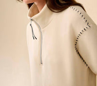 Tribal - Cait Quarter Zip Contrast Stitch Sweatshirt