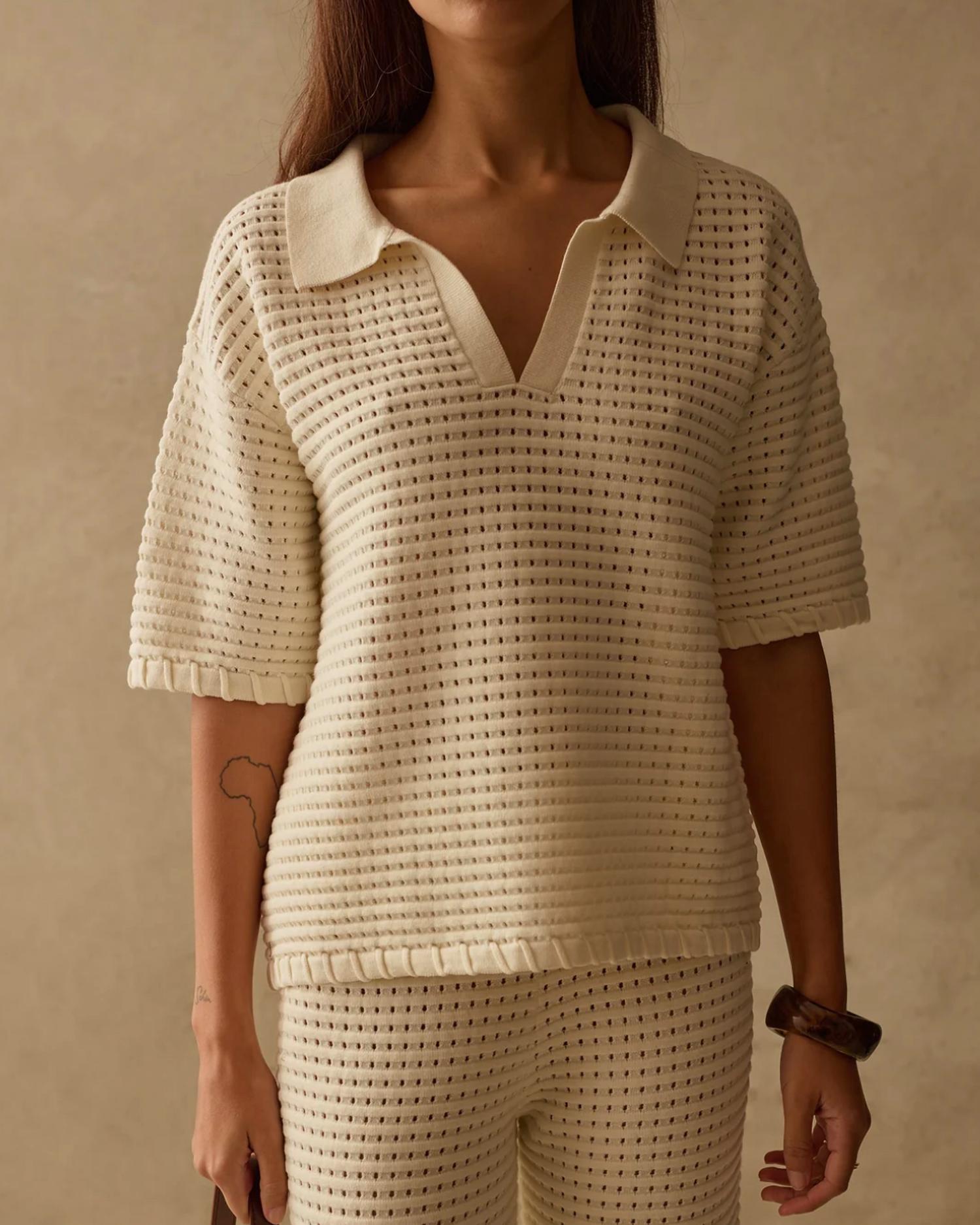 Sancia Women's The Zarni Knit Shirt in off white - women's t-shirt