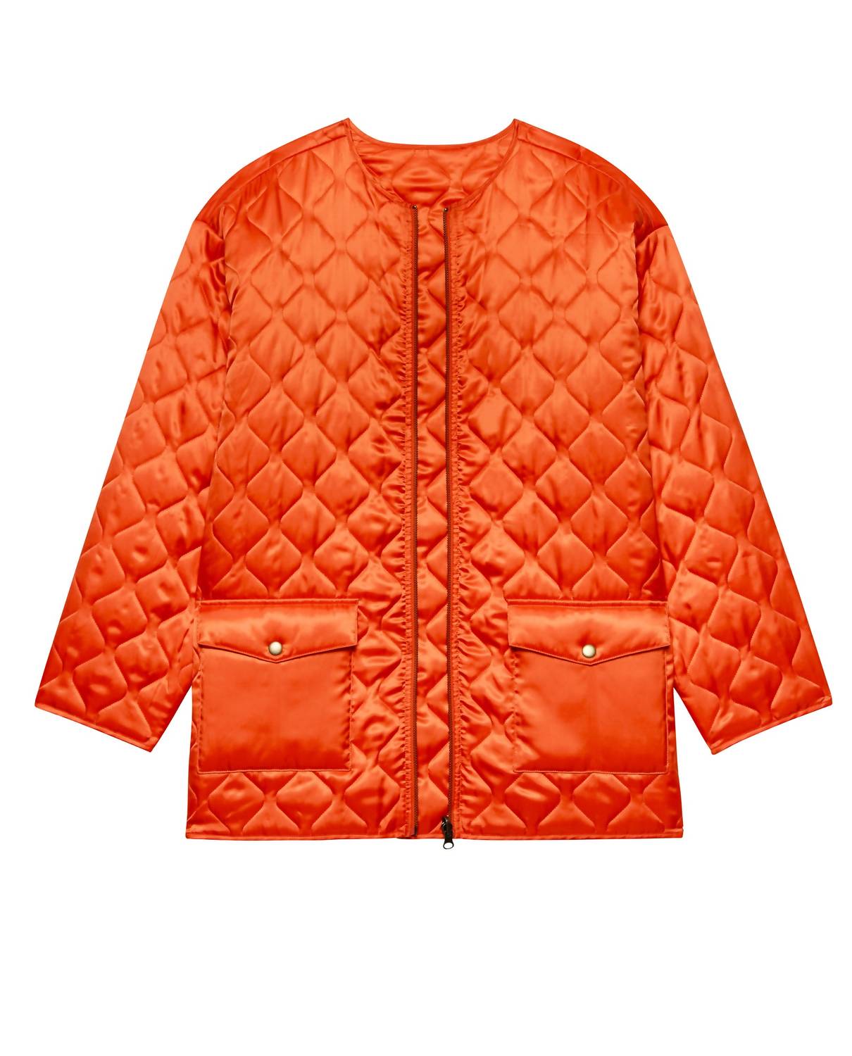 THE GREAT. Reversible Quilted Liner Parka Jacket in army hot orange - women's jacket - view 7