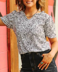 Lucky & Blessed - Ivory Bloom Tooled Blouse
