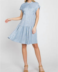 Calista - Ranunculus Drop Waist Knee Length Shirt Dress