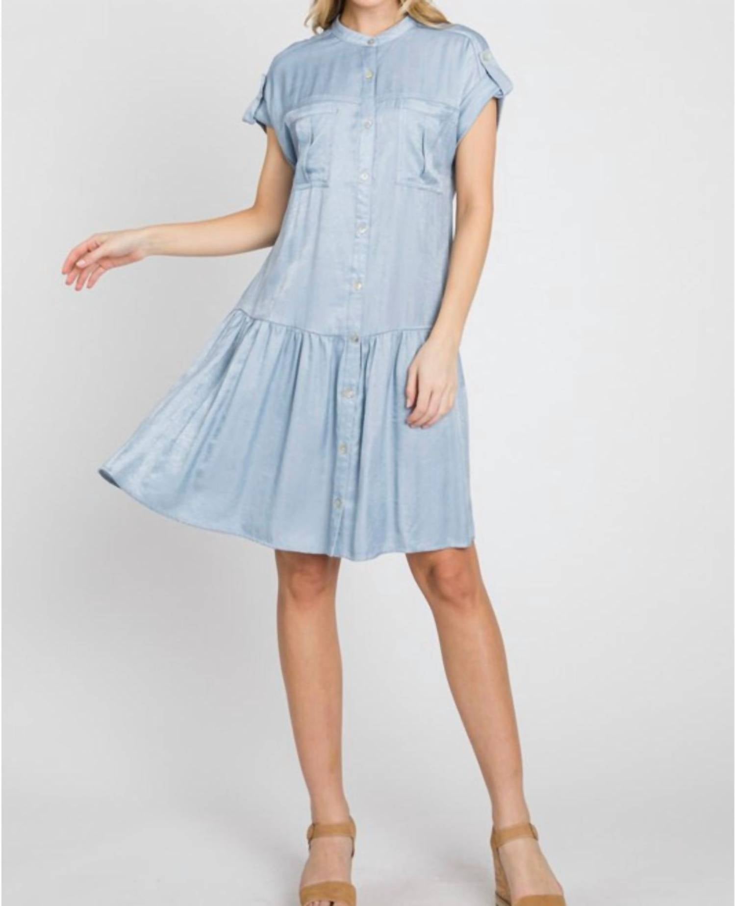 Calista - Ranunculus Drop Waist Knee Length Shirt Dress