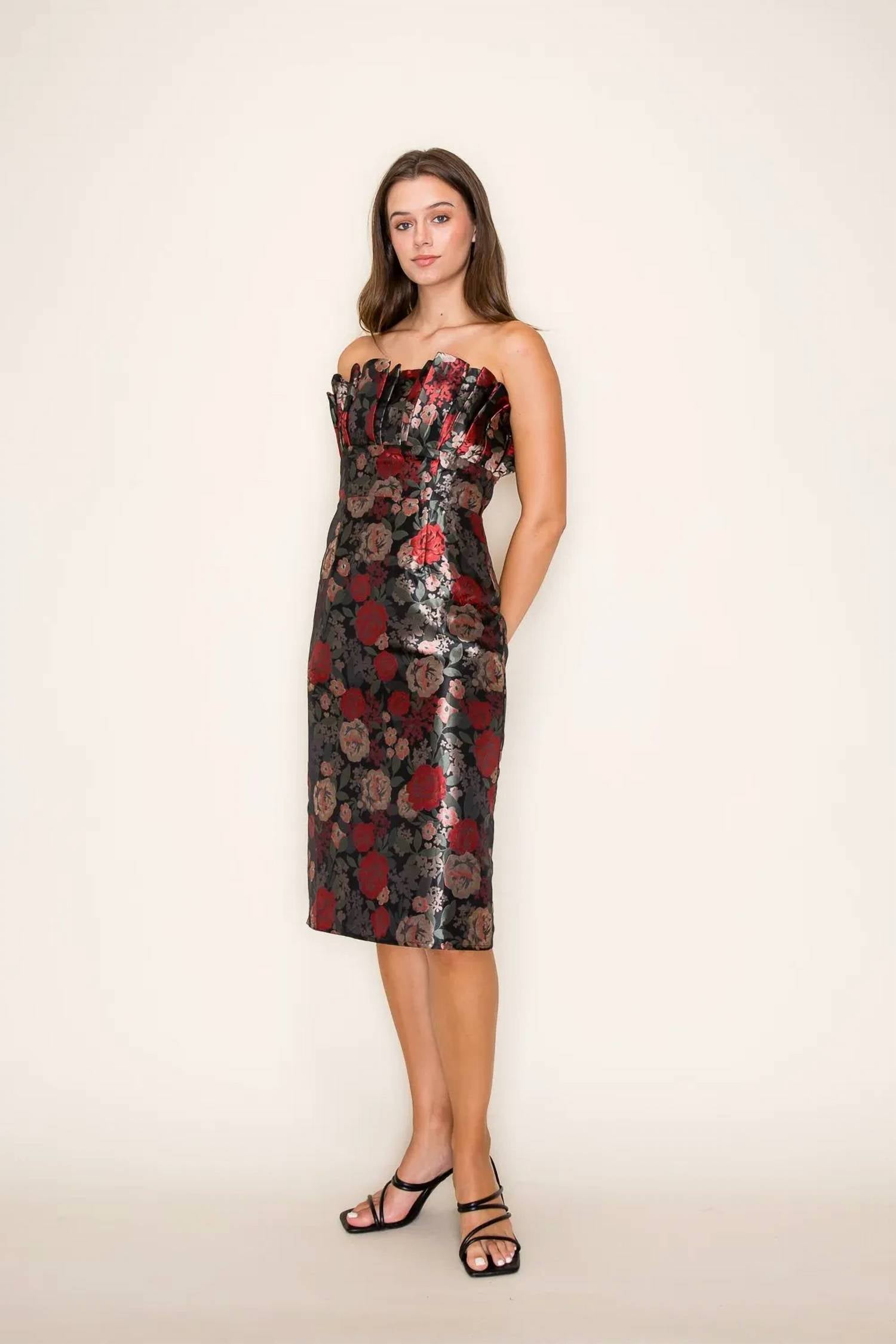 B.Right - H-line Ruffled Tube Midi Dress