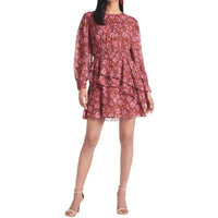 SACHIN & BABI Meg Floral Ruffle Chiffon Mini Dress in red - women's dress - detail view