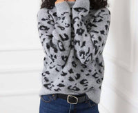 Karen Kane Metallic Animal Print Crewneck Sweater in gray with black - women's sweater - view 6